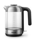 Philips Kettle HD9339/80 Electric, 2200 W, 1.7 L, Stainless steel/Glass, 360° rotational base, Black/Silver