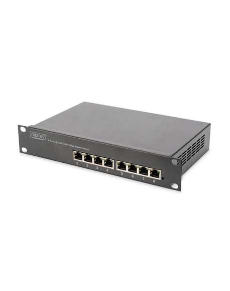 Digitus 8-port Gigabit Ethernet Switch DN-80114 10/100/1000 Mbps (RJ-45), Unmanaged, Rack mountable, Power supply type Internal,