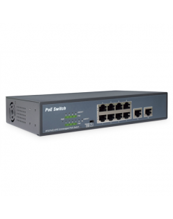 Digitus 8-port Fast Ethernet PoE Switch + 2-Port Uplink DN-95323-1 10/100 Mbps (RJ-45), Unmanaged, Rack mountable, Power supply 