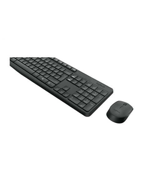 Logitech MK235 Wireless Keyboard and mouse pack, Wireless, Mouse included, Batteries included, Black, US International, 475 g
