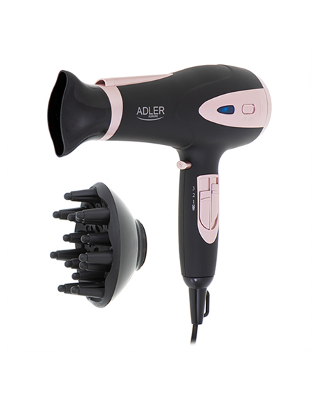 Adler Hair Dryer AD 2248b ION 2200 W, Number of temperature settings 3, Ionic function, Diffuser nozzle, Black/Pink