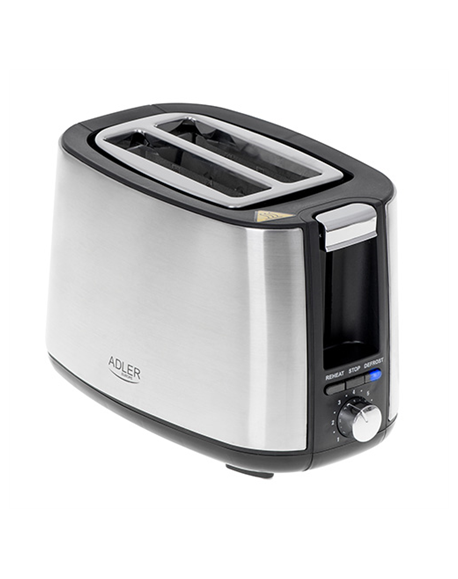 Adler Toaster AD 3214 Power 750 W, Number of slots 2, Housing material Stainless steel, Stainless steel/Black