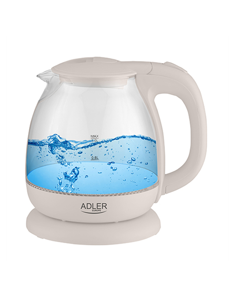 Adler Kettle AD 1283C Electric, 900 W, 1 L, Glass/Stainless steel, 360° rotational base, Cream