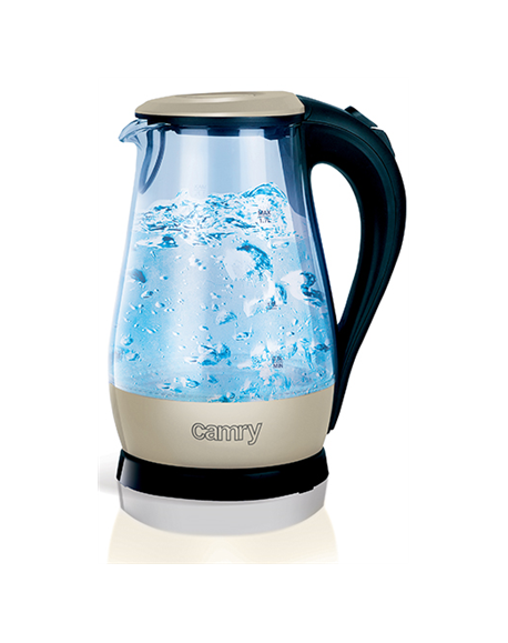 Camry CR 1251 Standard kettle, Glass, Glass/Black, 2000 W, 360° rotational base, 1.7 L