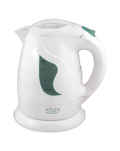 Adler AD 08 Standard kettle, Plastic, White, 850 W, 1 L, 360° rotational base