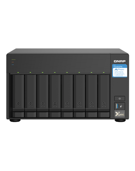 QNAP 8-Bay QTS NAS TS-832PX-4G Up to 8 HDD/SSD Hot-Swap, AL324 ARM Cortex-A57 Quad-Core, Processor frequency 1.7 GHz, 4 GB, DDR4