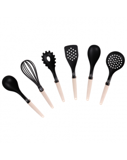 Stoneline Natural Line 21582 Kitchen utensil set, 6 pc(s), Dishwasher proof, Black/Beige