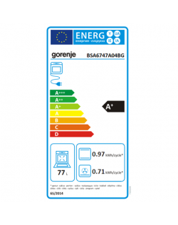 Gorenje Oven BSA6747A04BG 77 L, Multisystem oven, EcoClean enamel, Mechanical control, Steam function, Height 59.5 cm, Width 59.