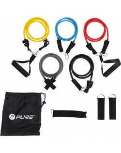 Pure2Improve Exercise Tube Set Black, Blue, Grey, Red and Yellow, Foam, Rubber