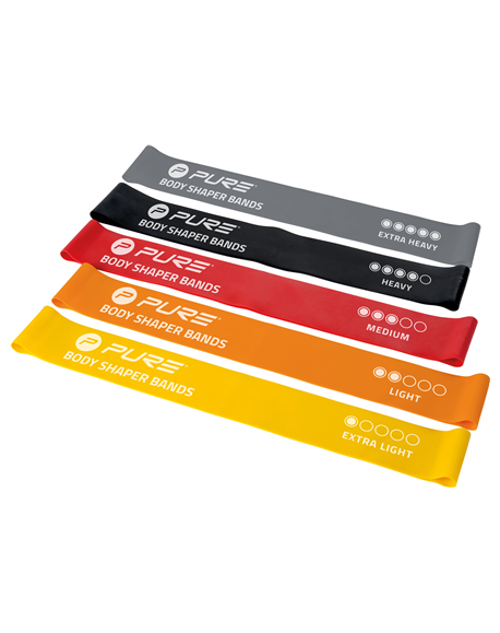 Pure2Improve Resistance Bands Set of 5 Black, Grey, Orange, Red, Yellow, Foam, Rubber