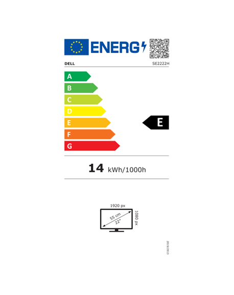 Dell LCD SE2222H 22 ", VA, FHD, 1920 x 1080, 16:9, 8 ms, 250 cd/m², Black, HDMI ports quantity 1
