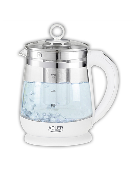 Adler Kettle AD 1299 Electric, 2200 W, 1.5 L, Glass/Stainless steel, 360° rotational base, White