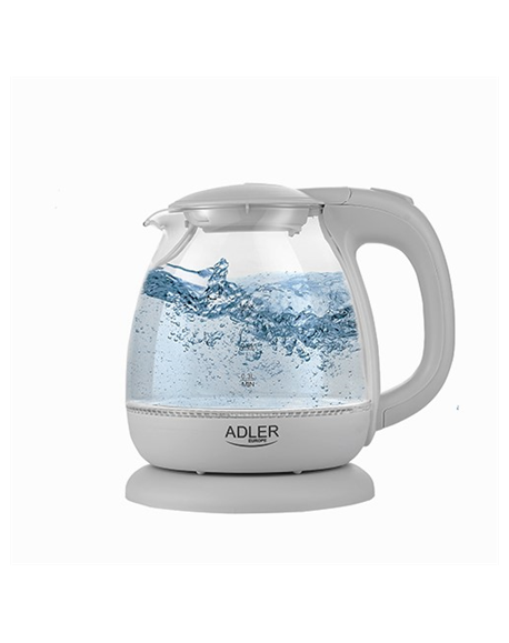 Adler Kettle AD 1283G Standard, 1100 W, 1 L, Plastic/Glass, Grey, 360° rotational base