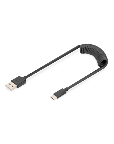 Digitus USB 2.0 Type A to USB C Spiral Cable AK-300430-006-S Black, 1 m