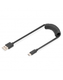 Digitus USB 2.0 Type A to USB C Spiral Cable AK-300430-006-S Black, 1 m