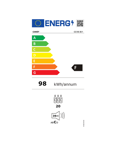 Candy Wine Cooler CCVB 30/1 Energy efficiency class F, Free standing, Bottles capacity 20, Black